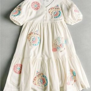 Kids Cream Dress with patchwork shell Patterns